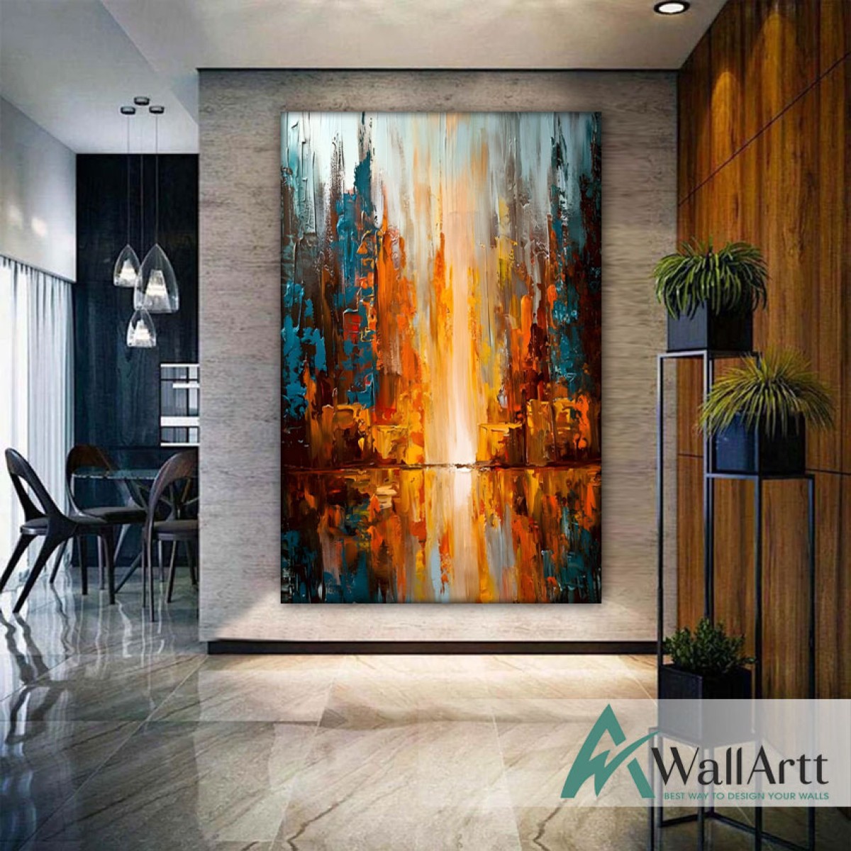 Abstract Orange City  3d Heavy Textured Partial Oil Painting